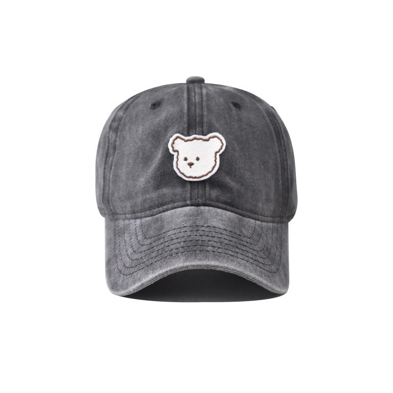 Pure cotton washed old cute bear embroidered baseball cap 