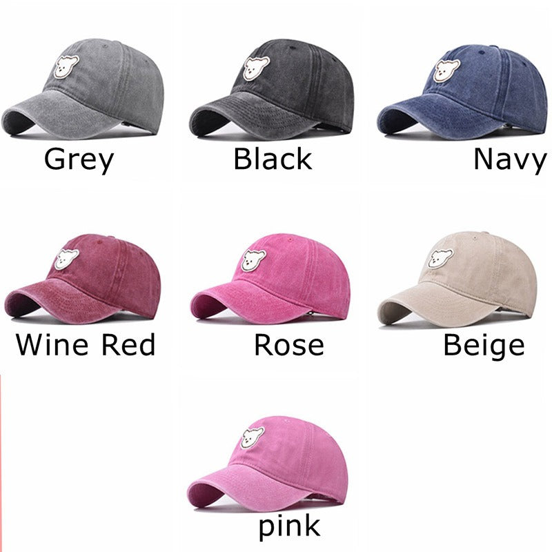 Pure cotton washed old cute bear embroidered baseball cap 