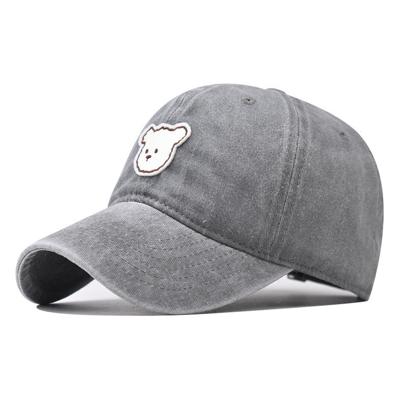 Pure cotton washed old cute bear embroidered baseball cap 