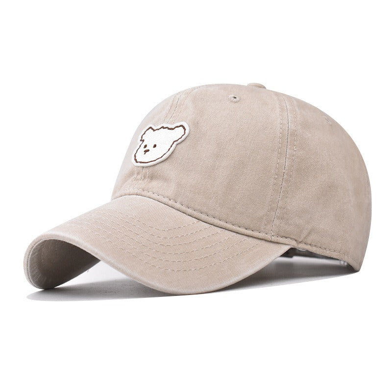 Pure cotton washed old cute bear embroidered baseball cap 