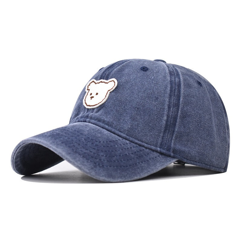 Pure cotton washed old cute bear embroidered baseball cap 