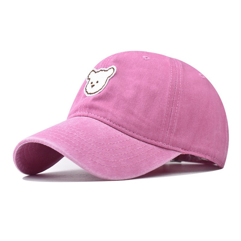 Pure cotton washed old cute bear embroidered baseball cap 