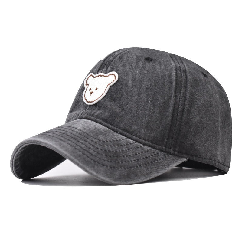 Pure cotton washed old cute bear embroidered baseball cap 