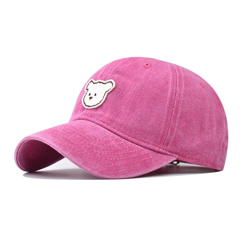 Pure cotton washed old cute bear embroidered baseball cap 