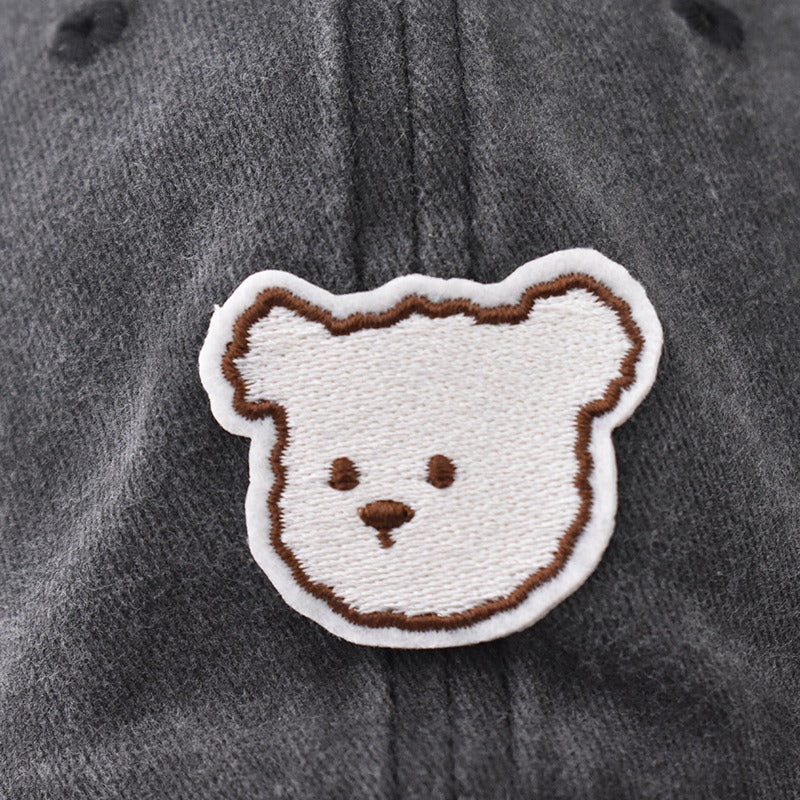 Pure cotton washed old cute bear embroidered baseball cap 