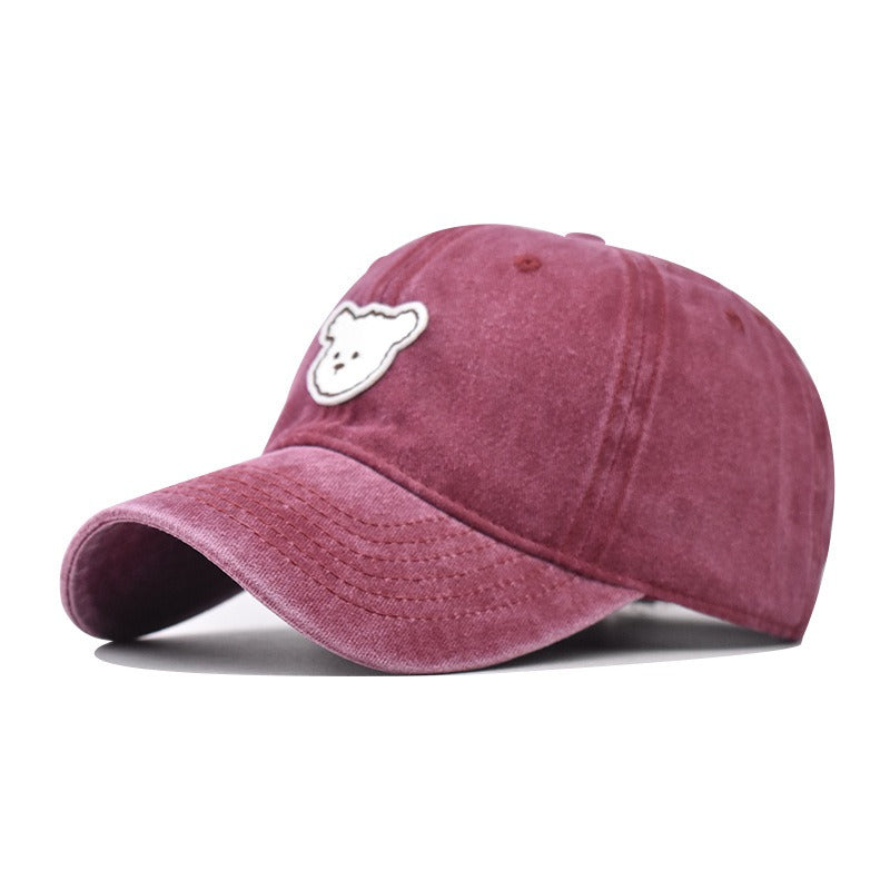 Pure cotton washed old cute bear embroidered baseball cap 