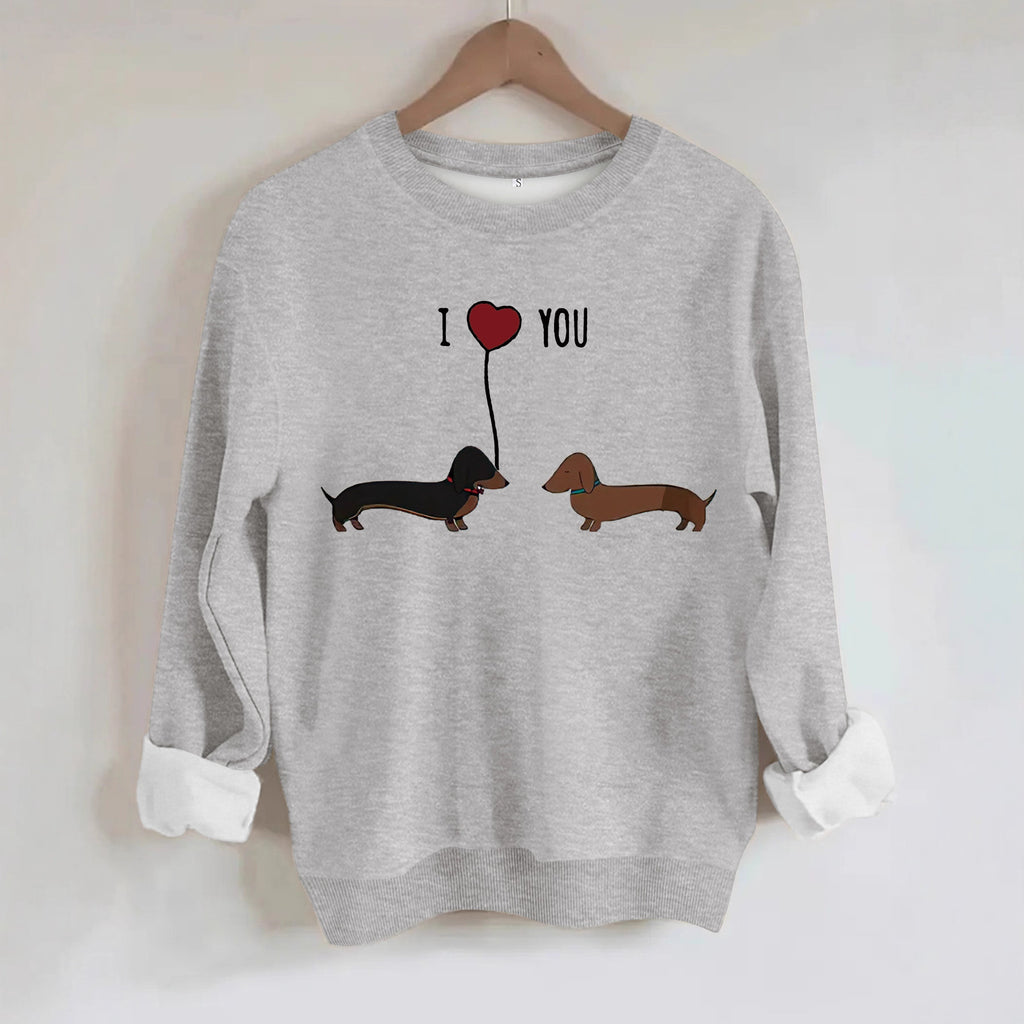 Two dog print hoodies featuring a 'I Love You' graphic, designed in a casual gray color, perfect for street fashion.